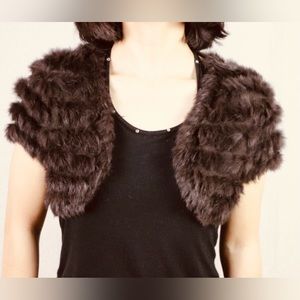 BCBG Max Aria Vintage Fur Brown Vest -Vintage Fur Pullover Wrap Shawl